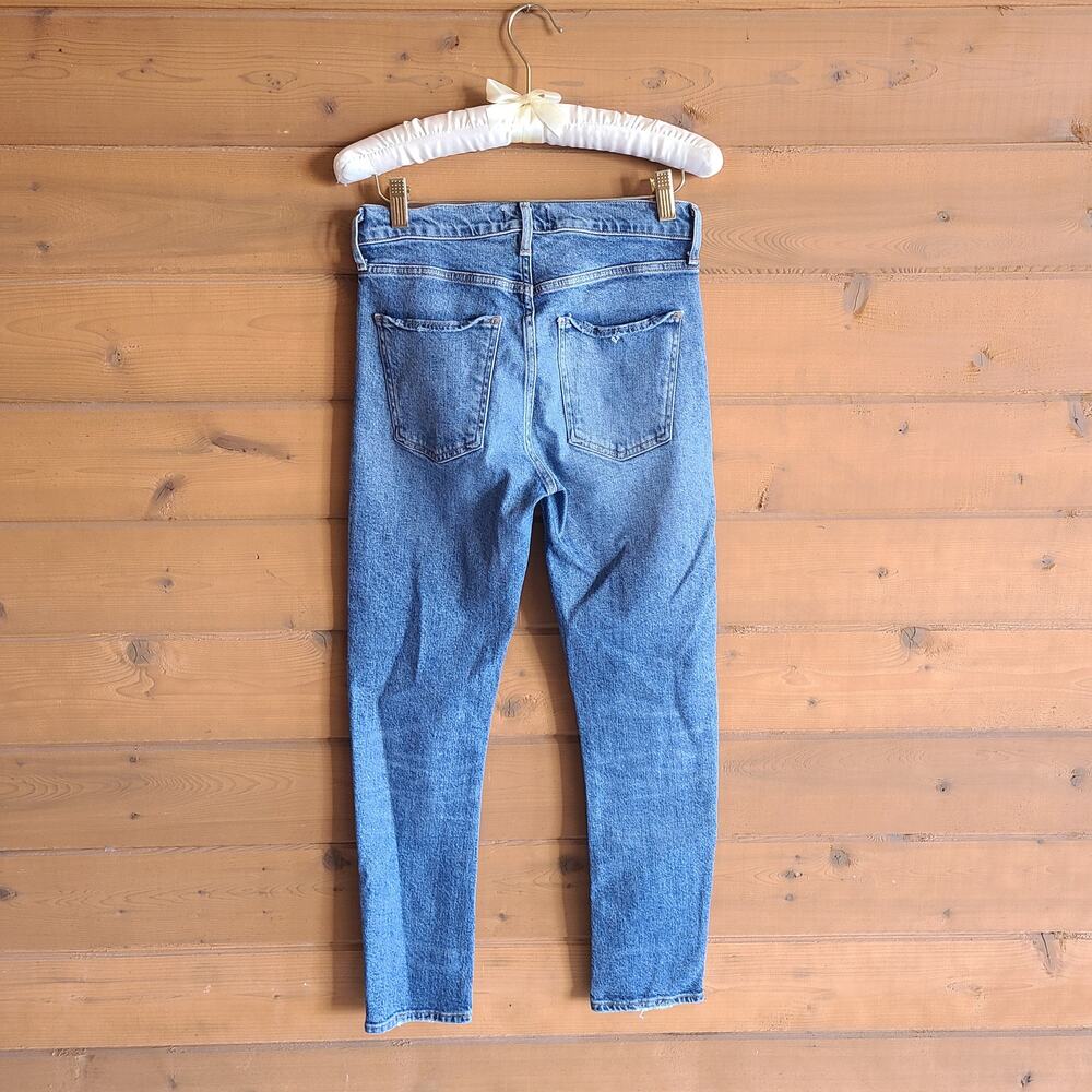 Agolde x Anthropologie Toni Jean Mid Straight 25 Obscure Blue Crop Denim Boho - Picture 4 of 5